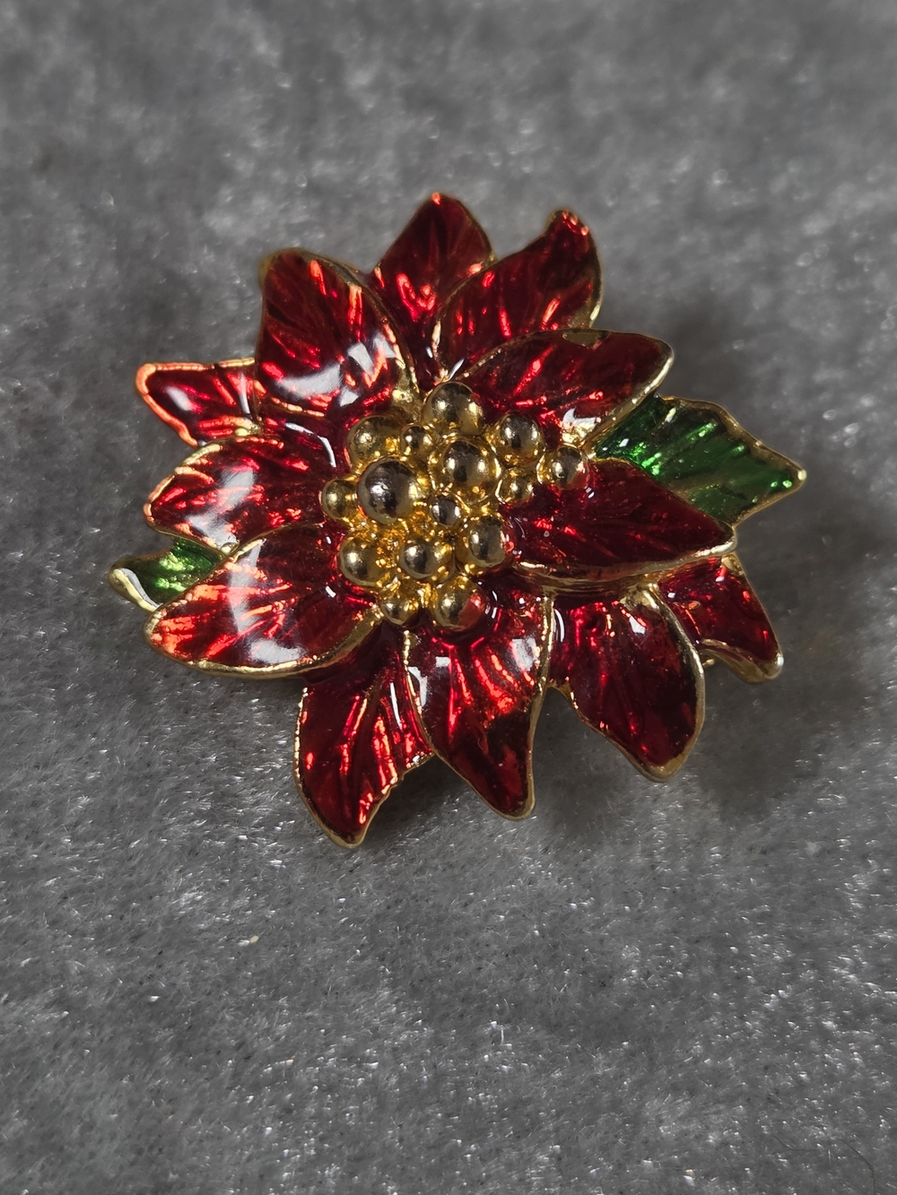 Vintage Style Red Enamel Poinsettia Brooch | Holiday Christmas Pin